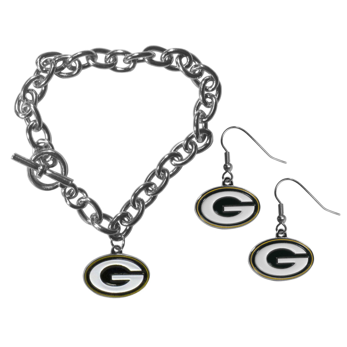 Green Bay Packers Chain Bracelet and Dangle Earring Set - Flyclothing LLC