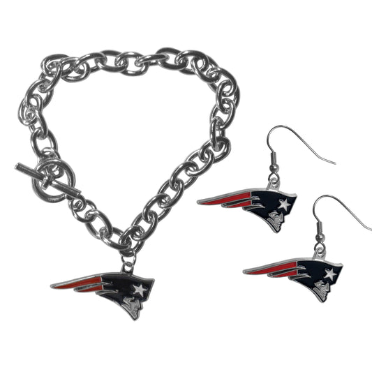 New England Patriots Chain Bracelet and Dangle Earring Set - Flyclothing LLC