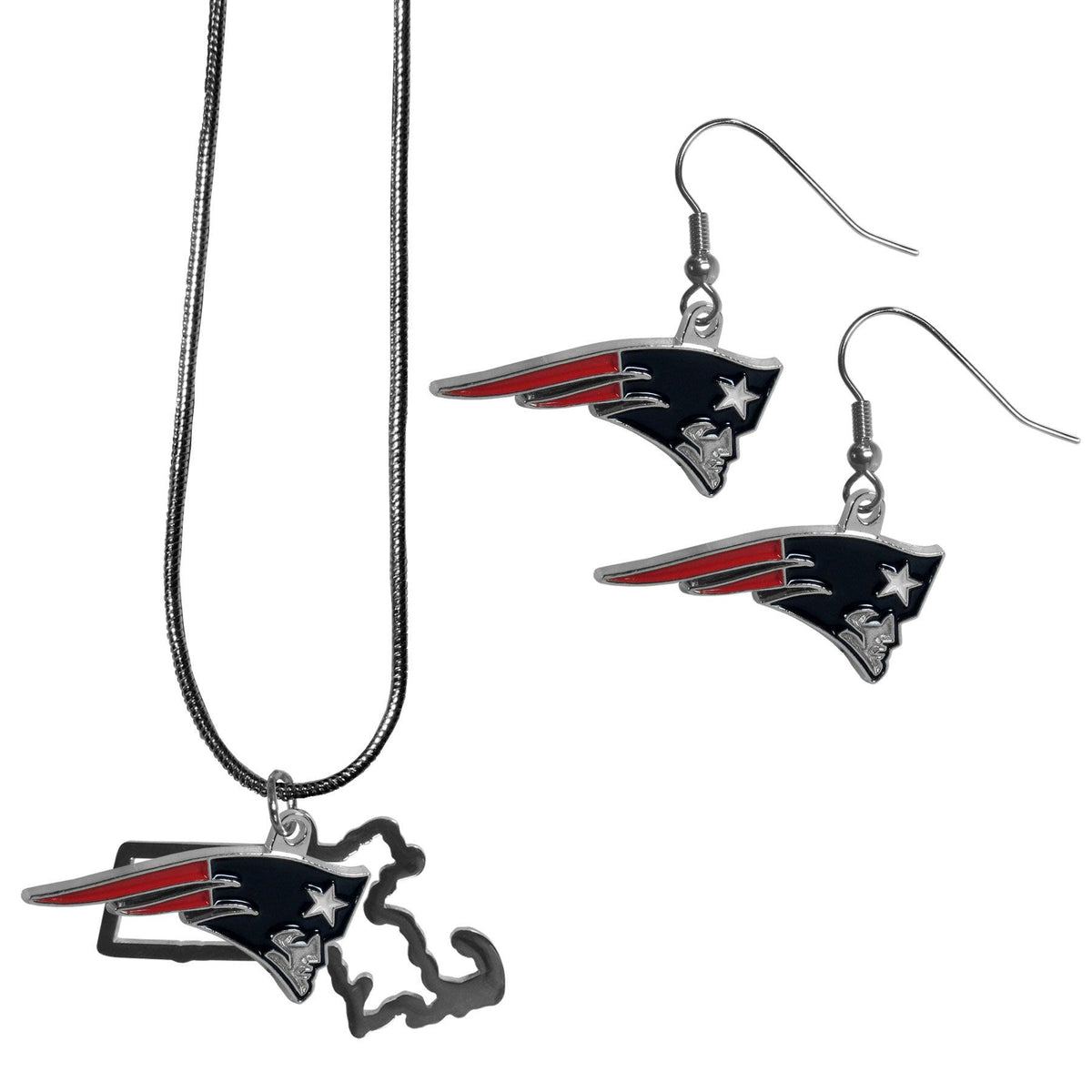 New England Patriots Dangle Earrings and State Necklace Set - Flyclothing LLC