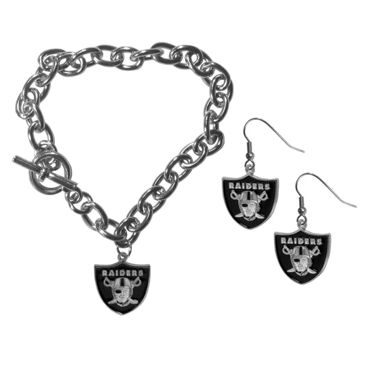 Las Vegas Raiders Chain Bracelet and Dangle Earring Set - Flyclothing LLC