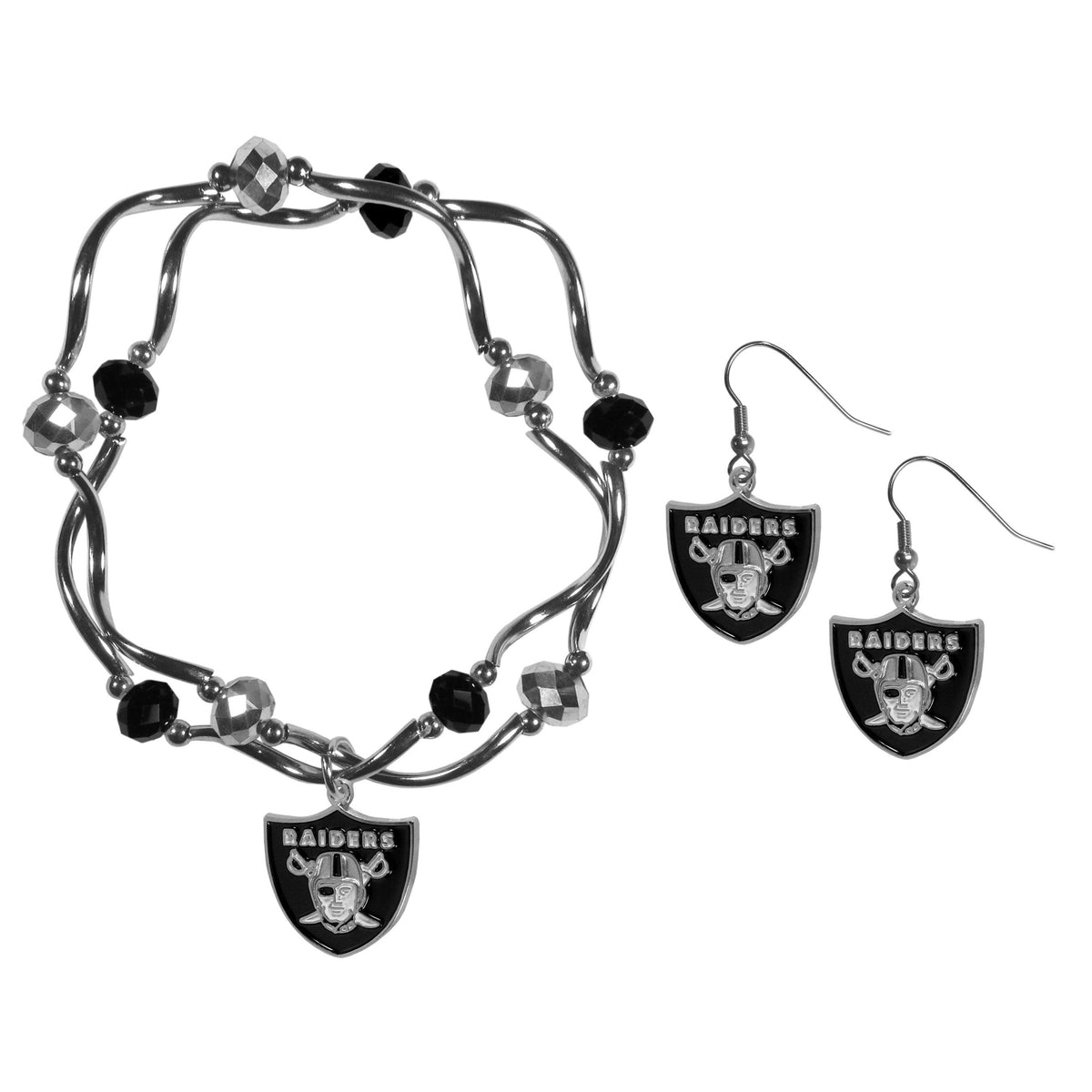 Las Vegas Raiders Dangle Earrings and Crystal Bead Bracelet Set - Flyclothing LLC
