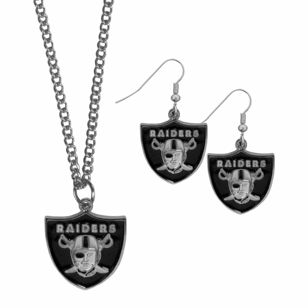 Las Vegas Raiders Dangle Earrings and Chain Necklace Set - Siskiyou Buckle