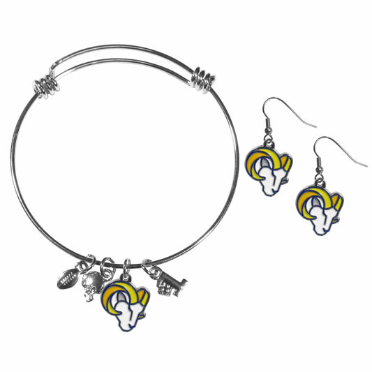 Los Angeles Rams Dangle Earrings and Charm Bangle Bracelet Set - Siskiyou Buckle