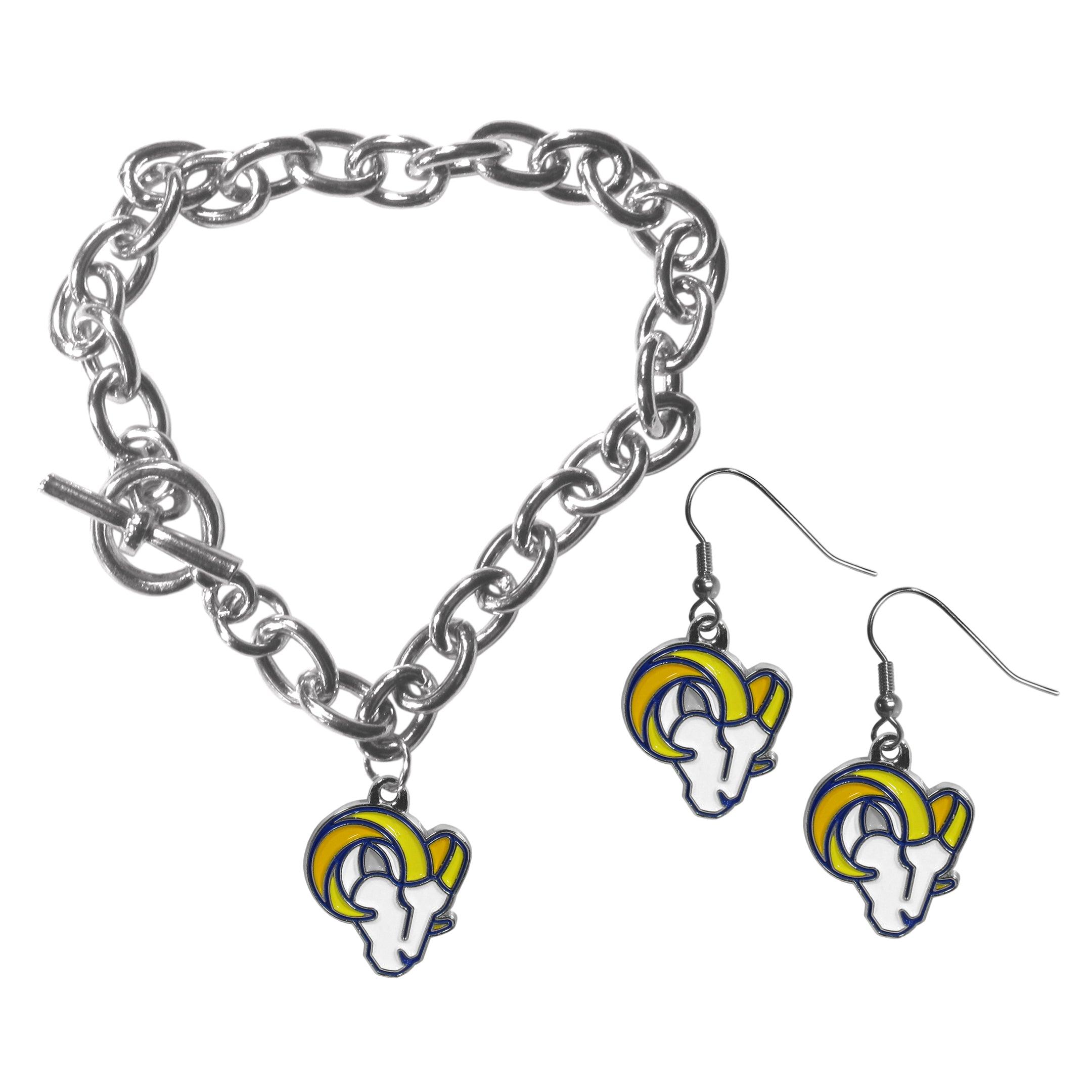 Los Angeles Rams Chain Bracelet and Dangle Earring Set - Flyclothing LLC