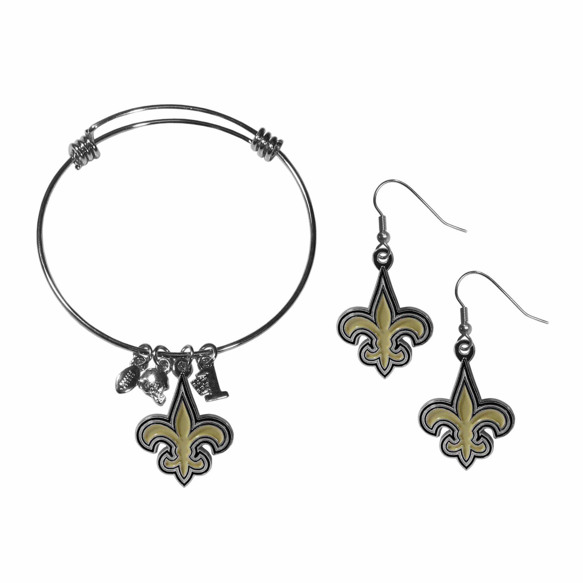 New Orleans Saints Dangle Earrings and Charm Bangle Bracelet Set - Siskiyou Buckle - Flyclothing LLC