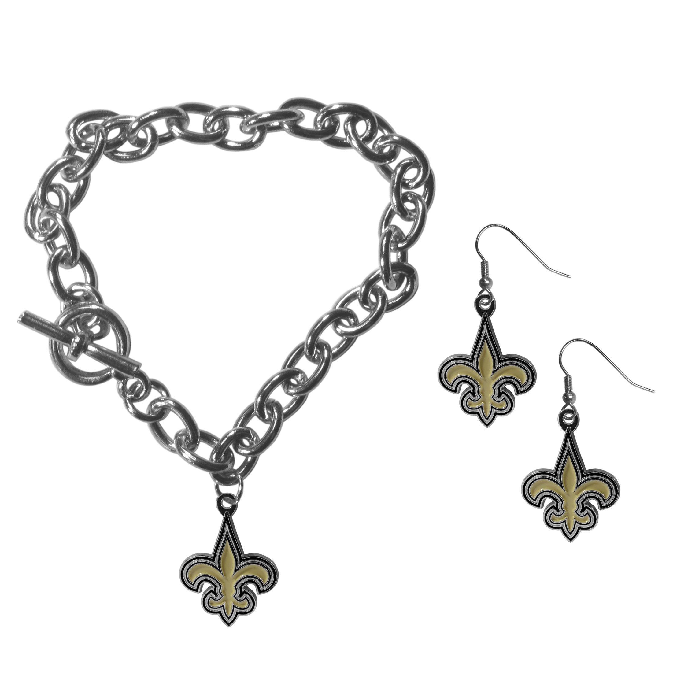 New Orleans Saints Chain Bracelet and Dangle Earring Set - Flyclothing LLC