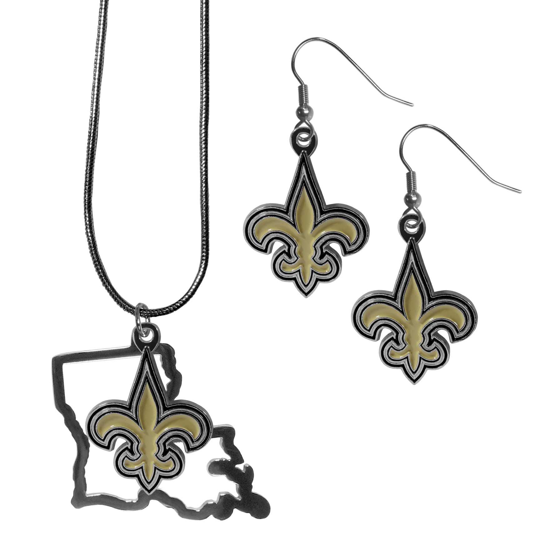 New Orleans Saints Dangle Earrings and State Necklace Set - Flyclothing LLC