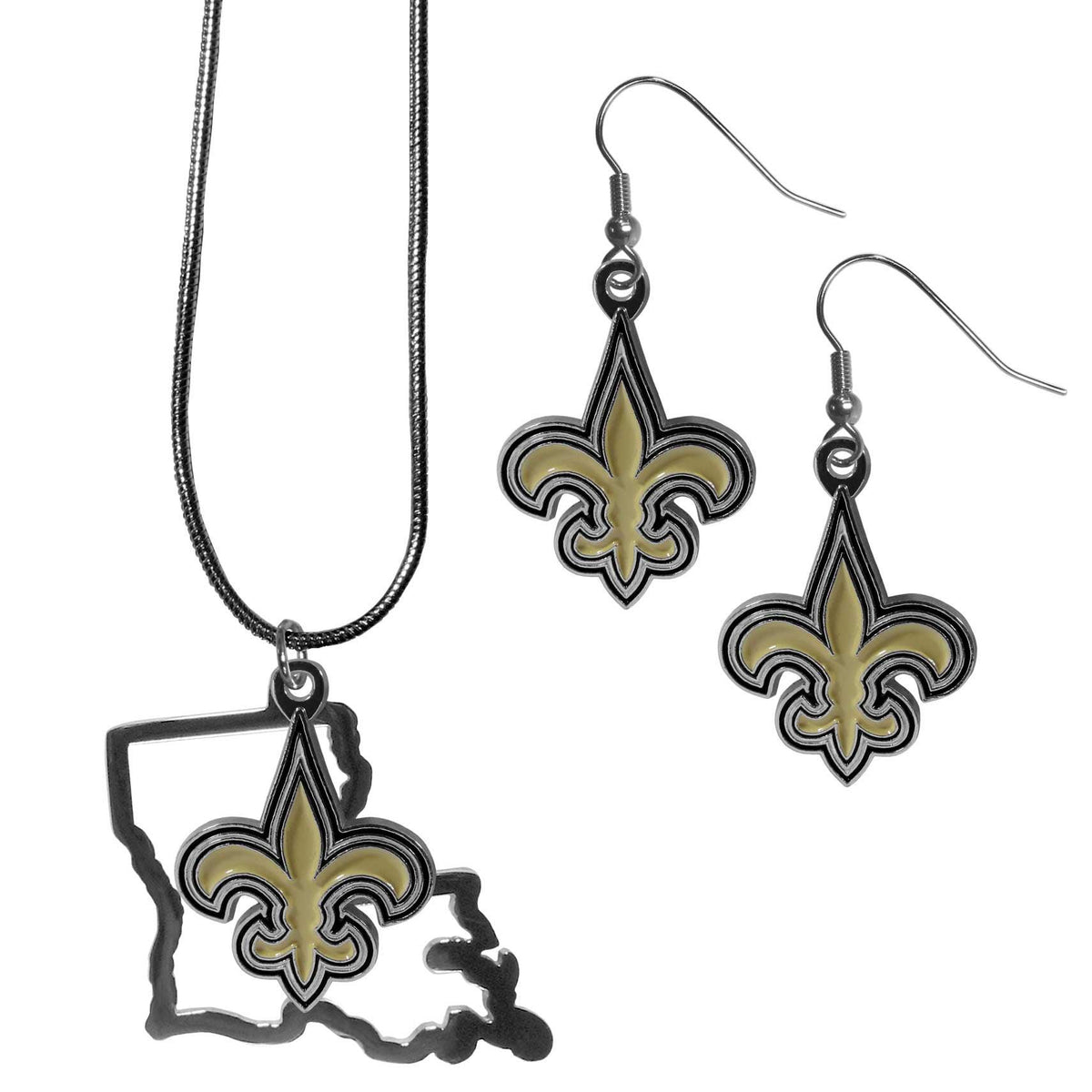 New Orleans Saints Dangle Earrings and State Necklace Set - Flyclothing LLC