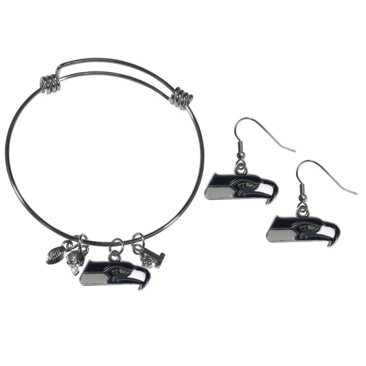 Seattle Seahawks Dangle Earrings and Charm Bangle Bracelet Set - Flyclothing LLC