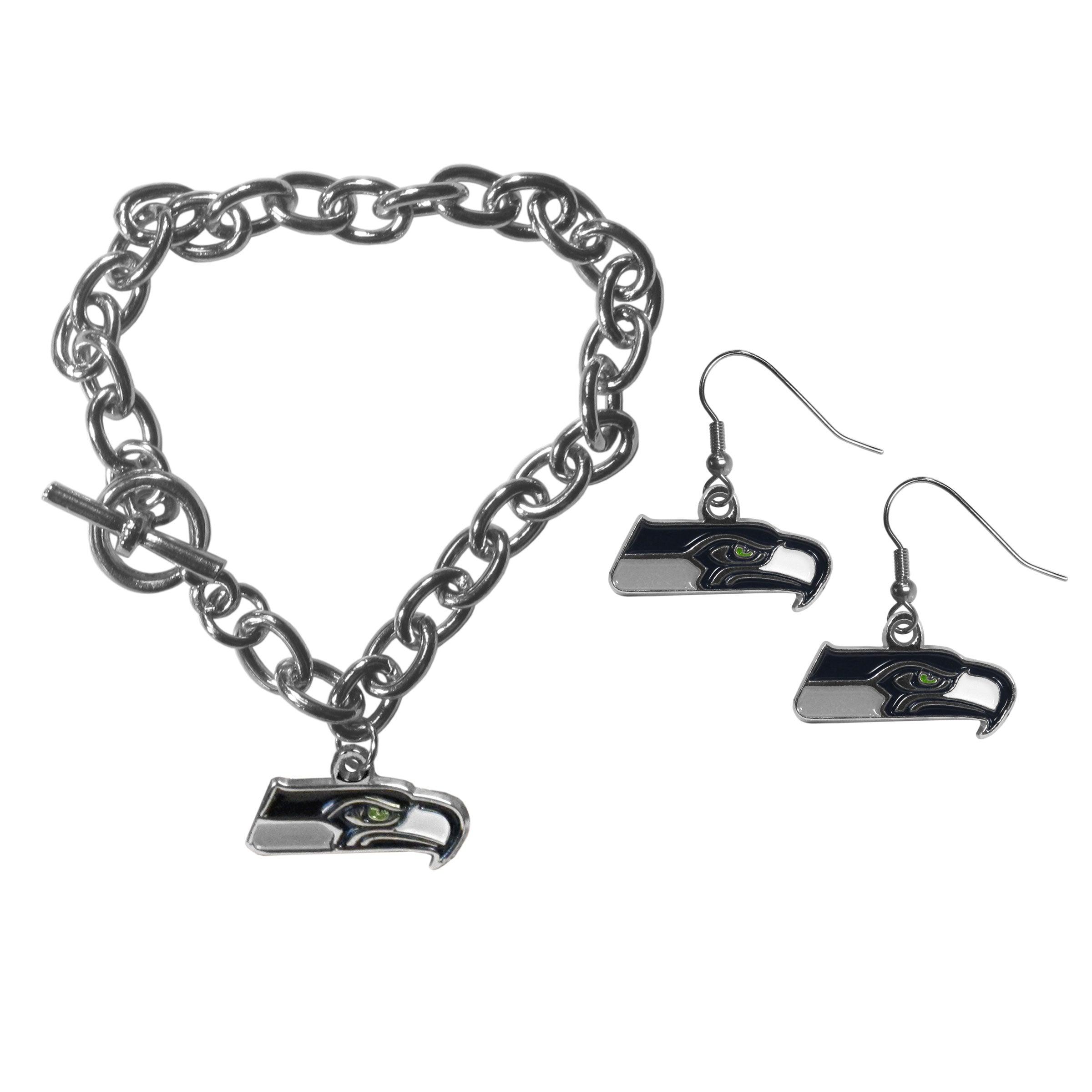 Seattle Seahawks Chain Bracelet and Dangle Earring Set - Flyclothing LLC
