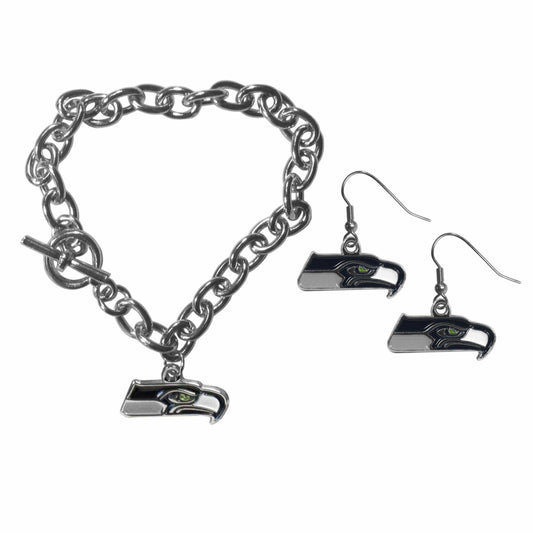 Seattle Seahawks Chain Bracelet and Dangle Earring Set - Siskiyou Buckle