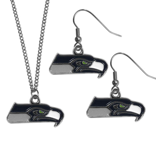 Seattle Seahawks Dangle Earrings and Chain Necklace Set - Siskiyou Buckle