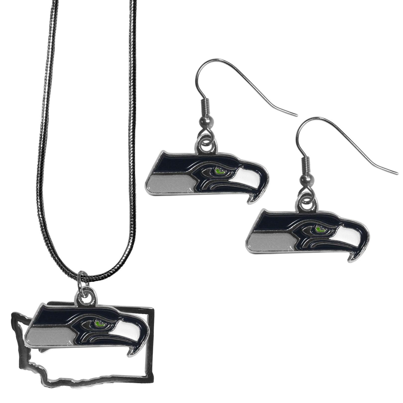 Seattle Seahawks Dangle Earrings and State Necklace Set - Flyclothing LLC