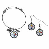 Pittsburgh Steelers Dangle Earrings and Charm Bangle Bracelet Set - Siskiyou Buckle