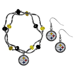 Pittsburgh Steelers Dangle Earrings and Crystal Bead Bracelet Set - Flyclothing LLC