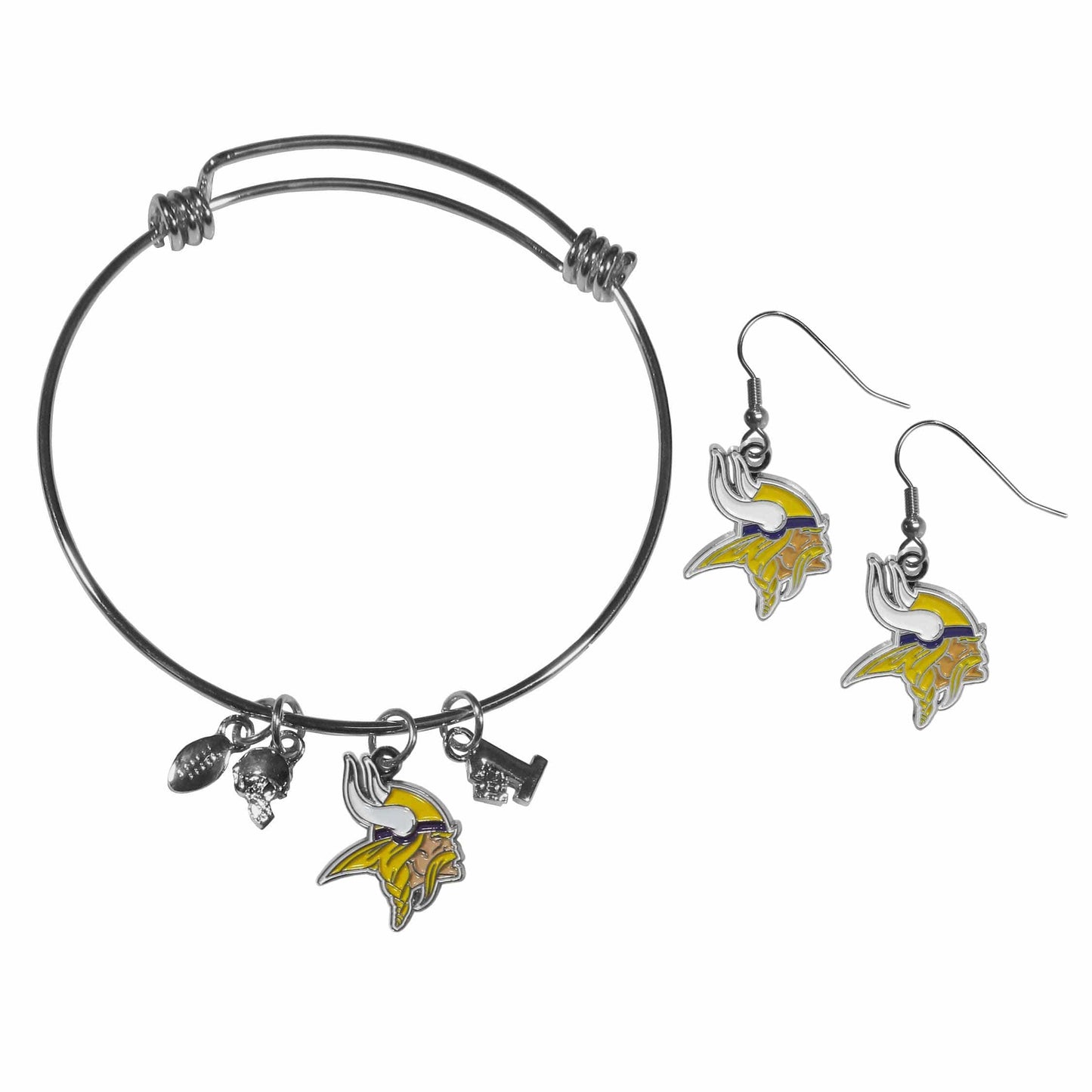 Minnesota Vikings Dangle Earrings and Charm Bangle Bracelet Set - Siskiyou Buckle - Flyclothing LLC