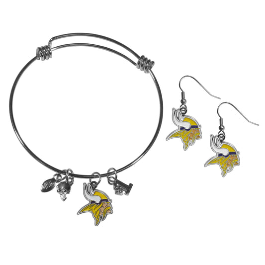 Minnesota Vikings Dangle Earrings and Charm Bangle Bracelet Set - Flyclothing LLC
