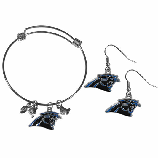Carolina Panthers Dangle Earrings and Charm Bangle Bracelet Set - Siskiyou Buckle
