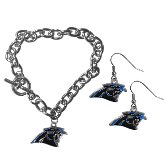 Carolina Panthers Chain Bracelet and Dangle Earring Set - Flyclothing LLC