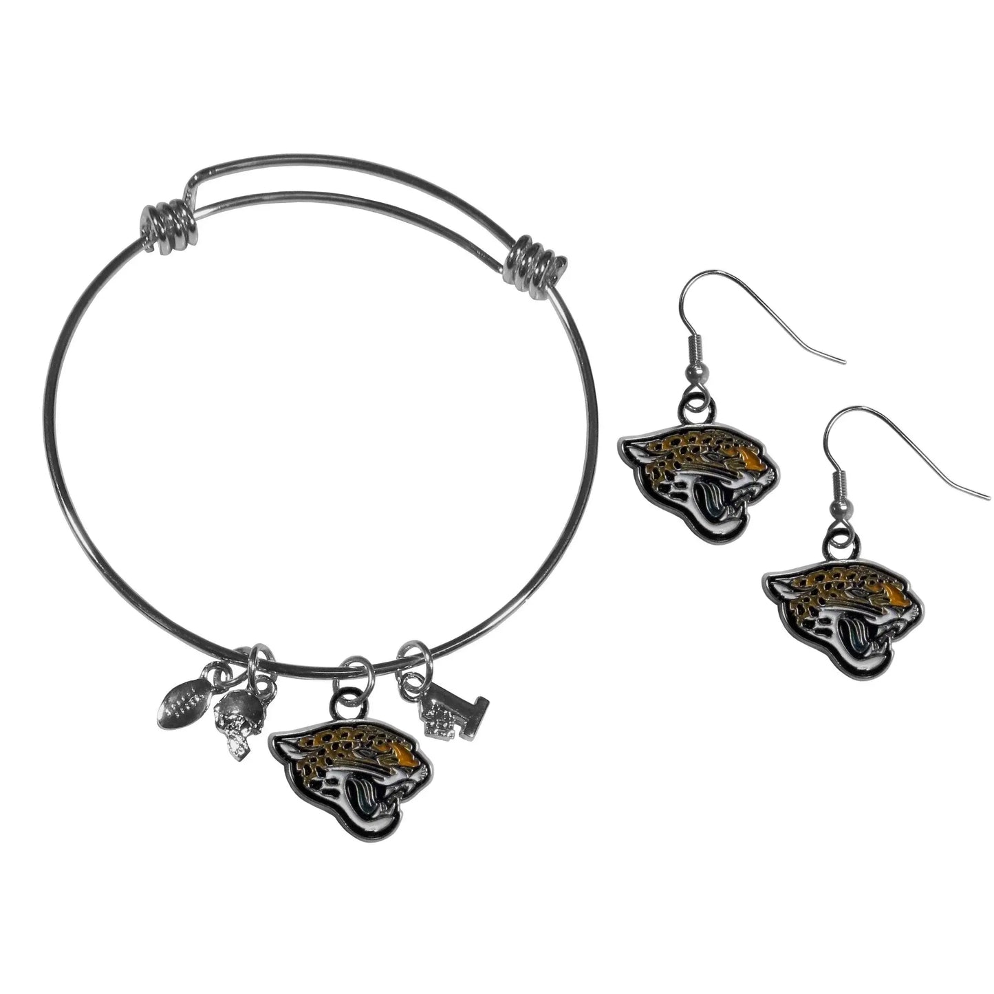 Jacksonville Jaguars Dangle Earrings and Charm Bangle Bracelet Set - Siskiyou Buckle - Flyclothing LLC