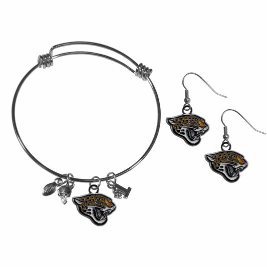 Jacksonville Jaguars Dangle Earrings and Charm Bangle Bracelet Set - Siskiyou Buckle - Flyclothing LLC