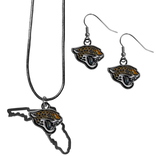 Jacksonville Jaguars Dangle Earrings and State Necklace Set - Flyclothing LLC