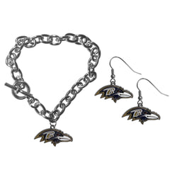 Baltimore Ravens Chain Bracelet and Dangle Earring Set - Flyclothing LLC