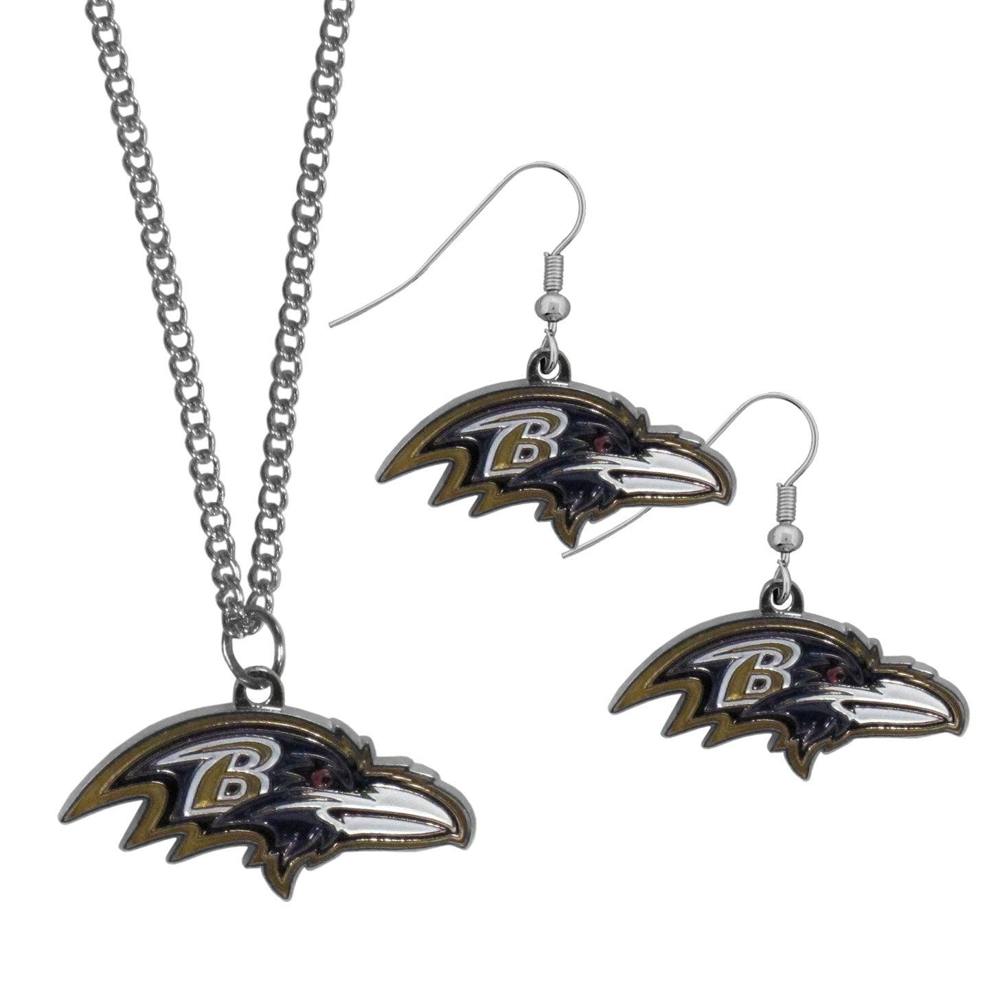 Baltimore Ravens Dangle Earrings and Chain Necklace Set - Flyclothing LLC