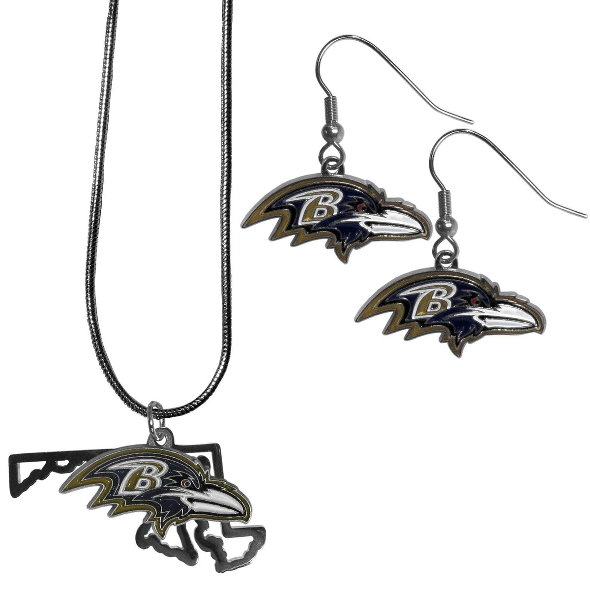Baltimore Ravens Dangle Earrings and State Necklace Set - Flyclothing LLC
