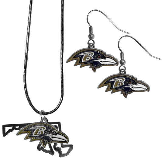 Baltimore Ravens Dangle Earrings and State Necklace Set - Flyclothing LLC