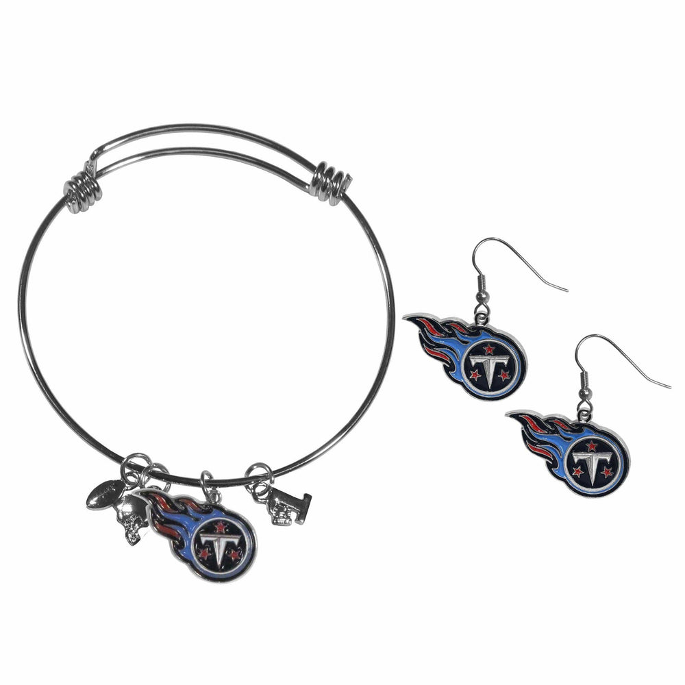 Tennessee Titans Dangle Earrings and Charm Bangle Bracelet Set - Siskiyou Buckle