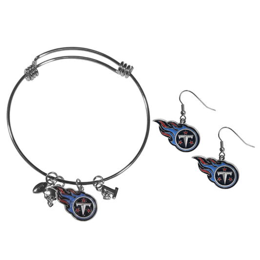 Tennessee Titans Dangle Earrings and Charm Bangle Bracelet Set - Flyclothing LLC