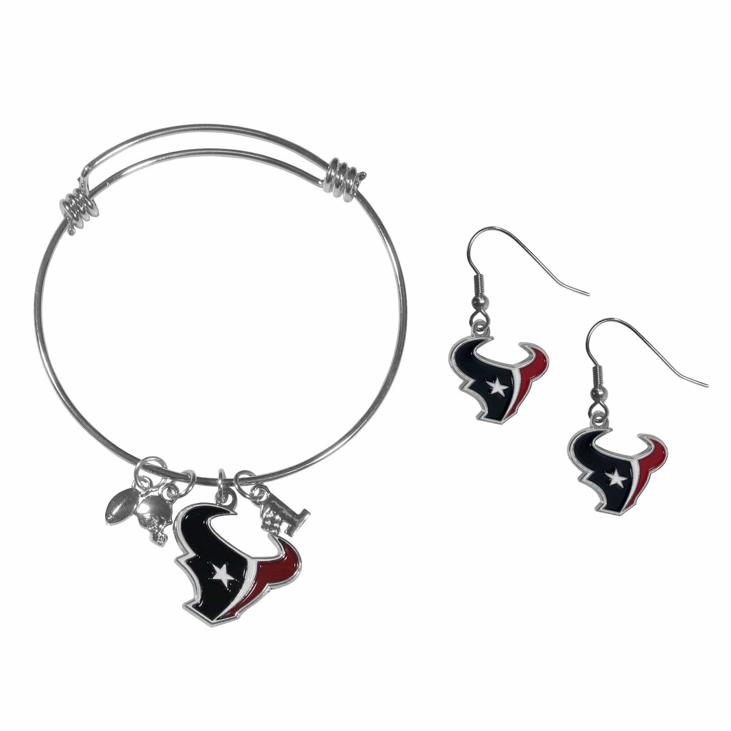 Houston Texans Dangle Earrings and Charm Bangle Bracelet Set - Siskiyou Buckle - Flyclothing LLC