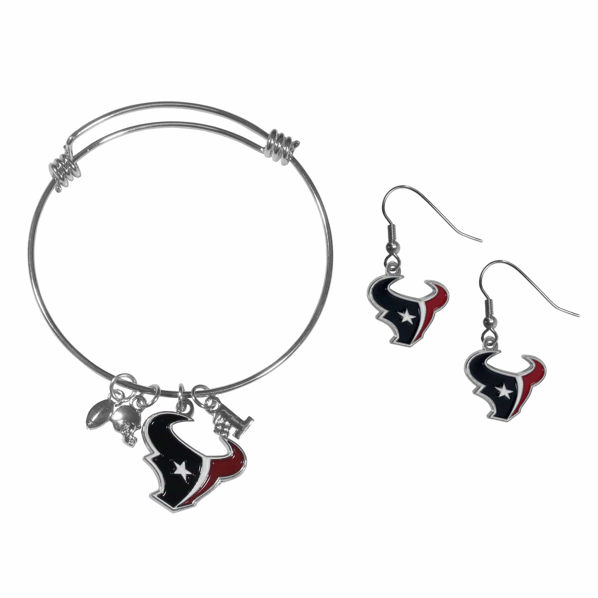 Houston Texans Dangle Earrings and Charm Bangle Bracelet Set - Siskiyou Buckle - Flyclothing LLC