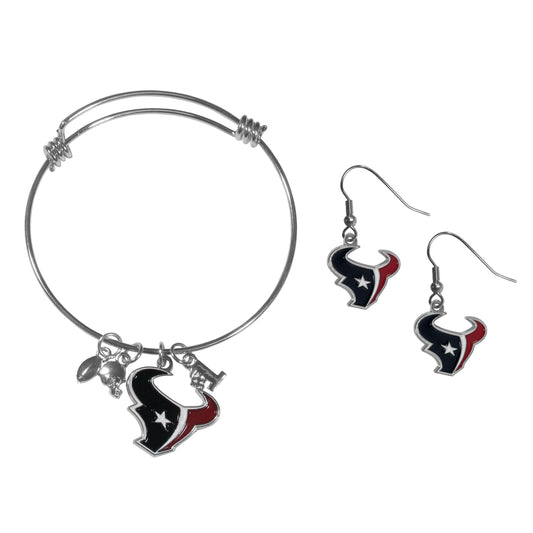 Houston Texans Dangle Earrings and Charm Bangle Bracelet Set - Flyclothing LLC