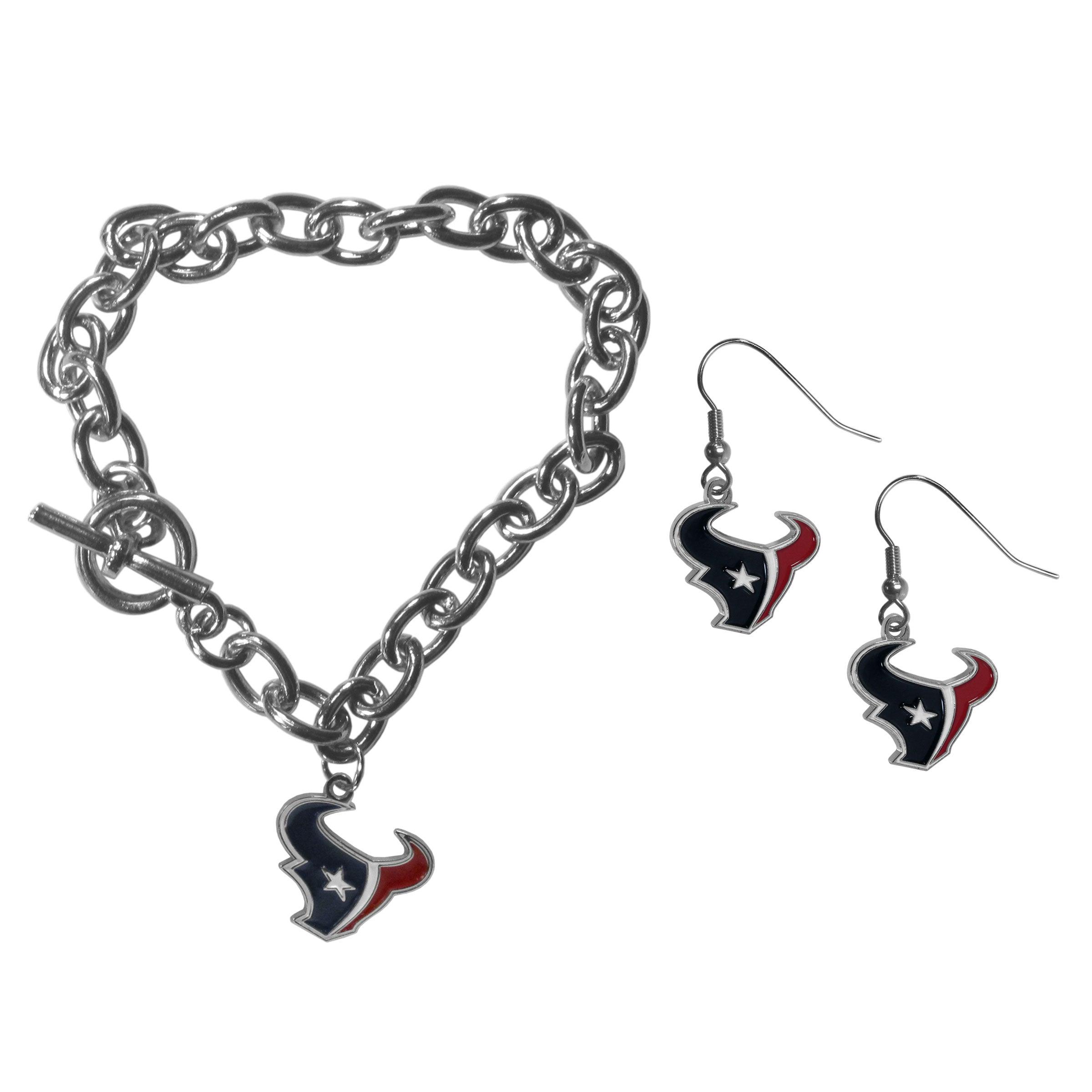 Houston Texans Chain Bracelet and Dangle Earring Set - Flyclothing LLC