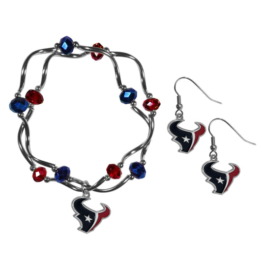 Houston Texans Dangle Earrings and Crystal Bead Bracelet Set - Flyclothing LLC