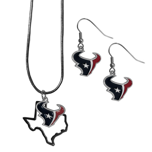 Houston Texans Dangle Earrings and State Necklace Set - Flyclothing LLC