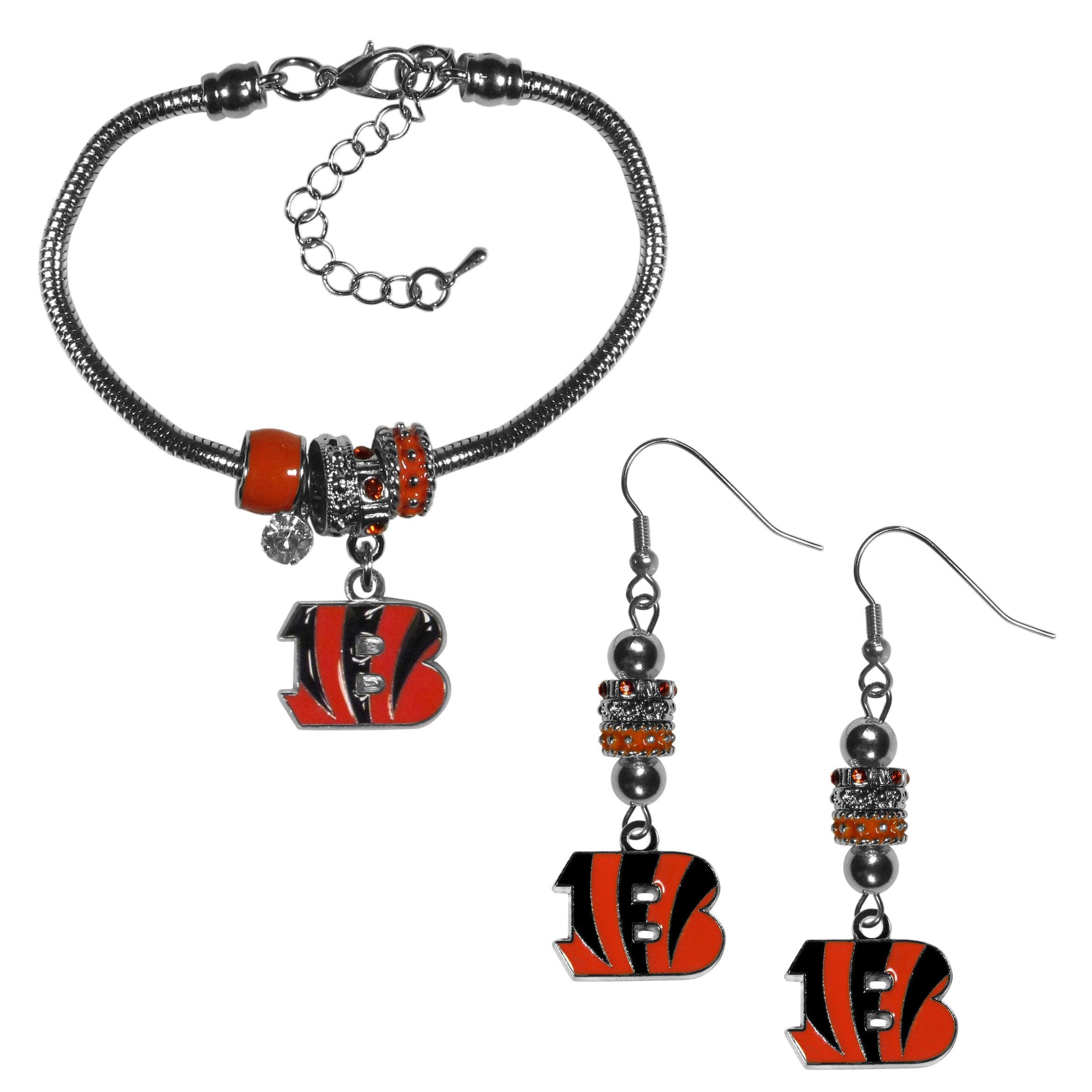 Cincinnati Bengals Euro Bead Earrings and Bracelet Set - Flyclothing LLC
