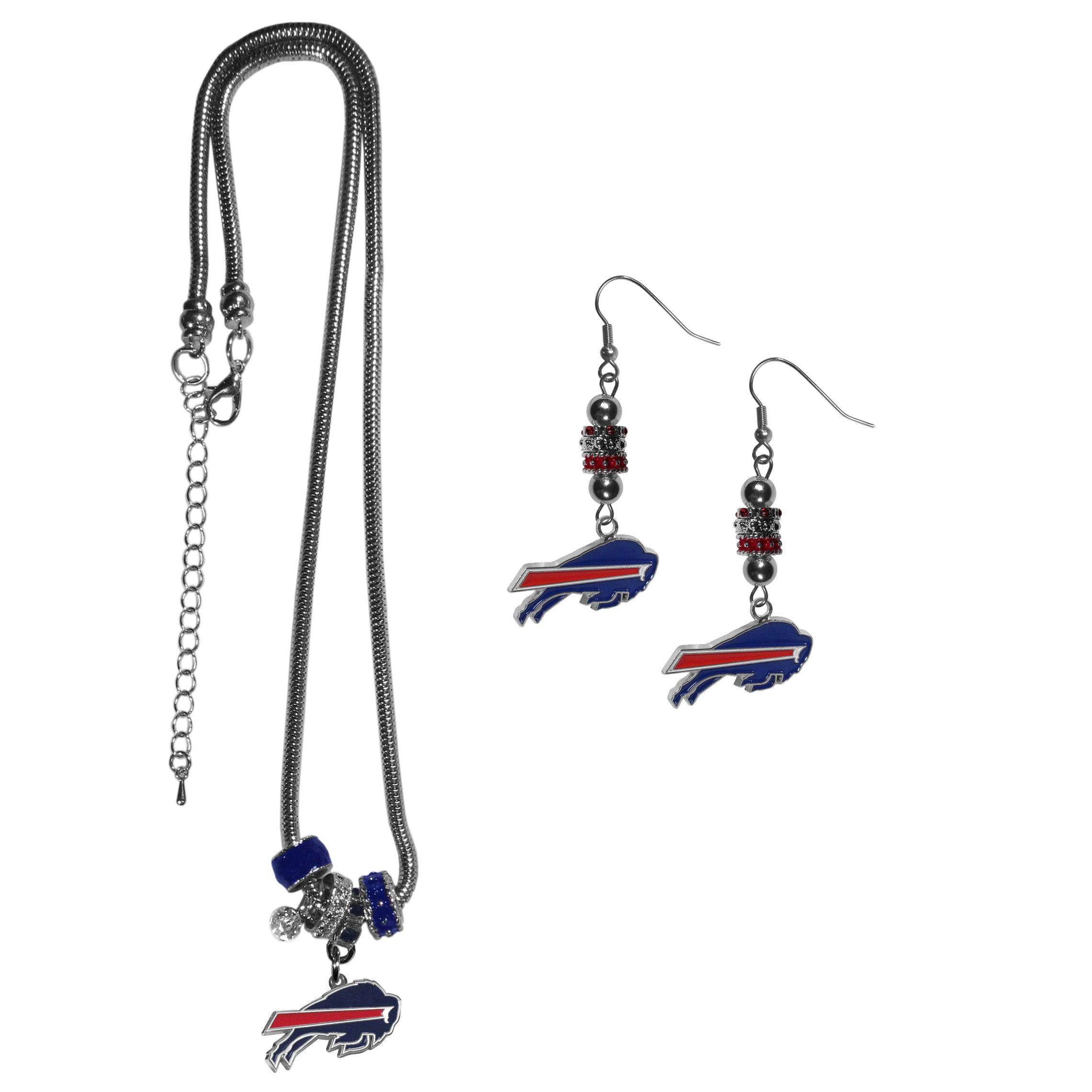 Buffalo Bills Euro Bead Earrings and Necklace Set - Flyclothing LLC