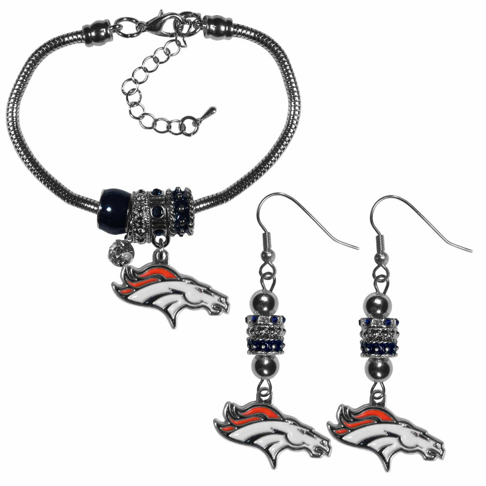 Denver Broncos Euro Bead Earrings and Bracelet Set - Siskiyou Buckle