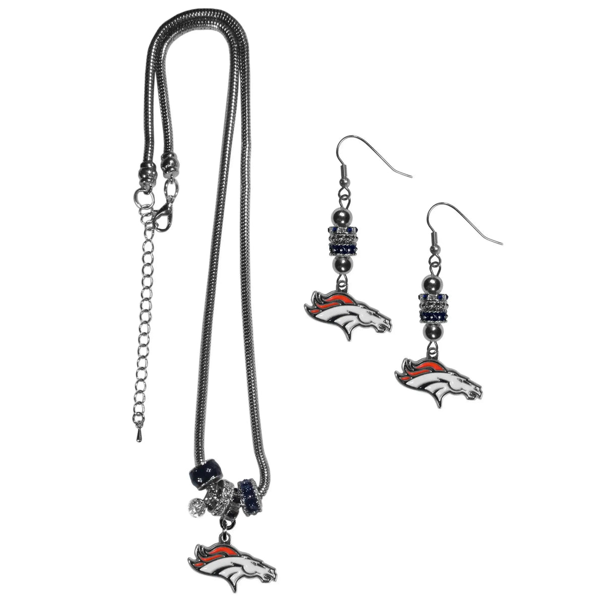 Denver Broncos Euro Bead Earrings and Necklace Set - Siskiyou Buckle - Flyclothing LLC