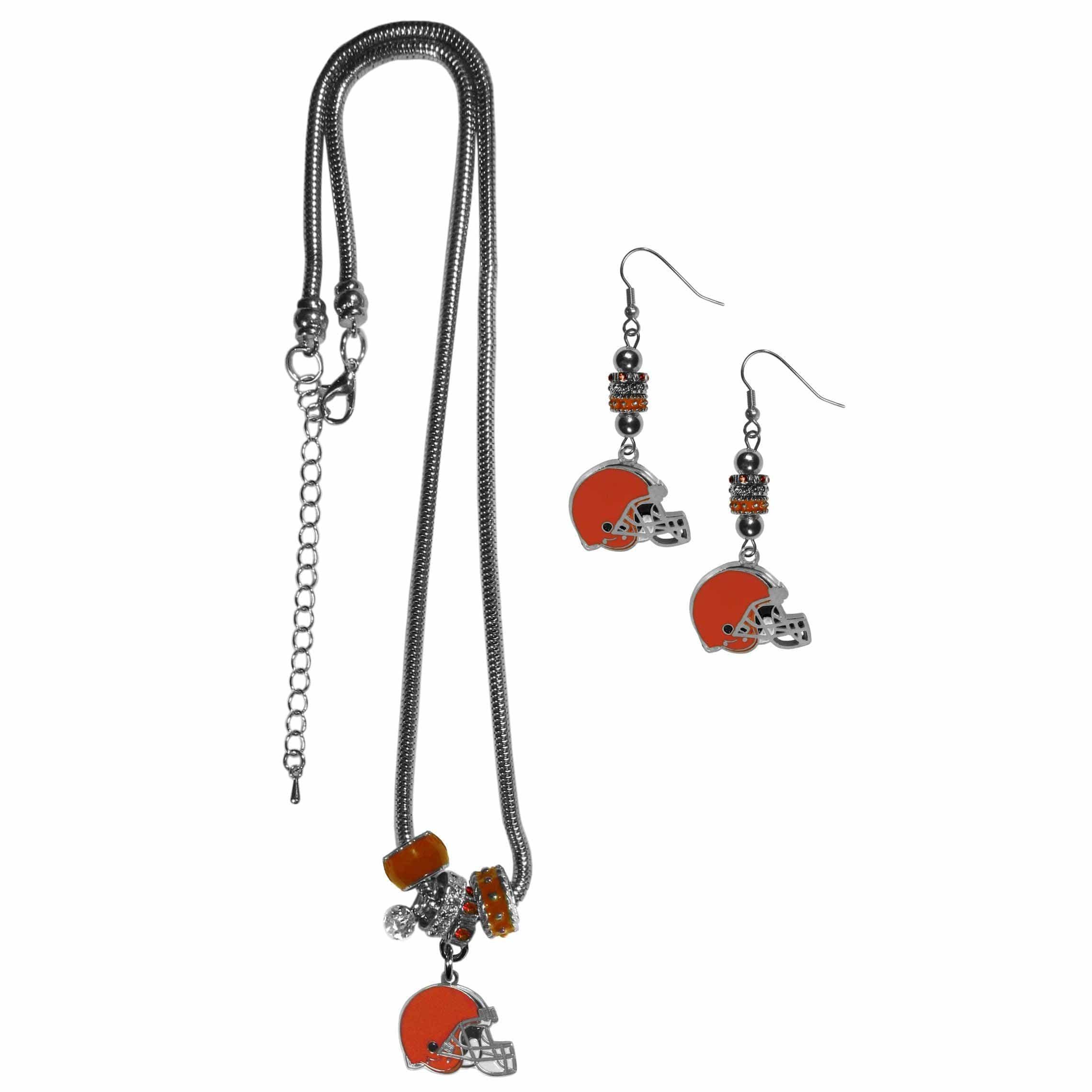 Cleveland Browns Euro Bead Earrings and Necklace Set - Flyclothing LLC