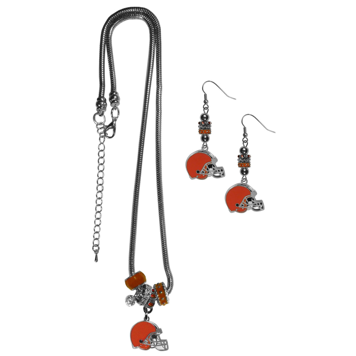 Cleveland Browns Euro Bead Earrings and Necklace Set - Flyclothing LLC