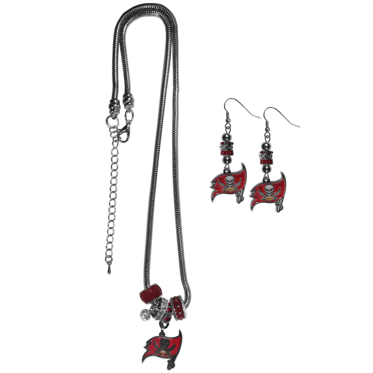 Tampa Bay Buccaneers Euro Bead Earrings and Necklace Set - Flyclothing LLC