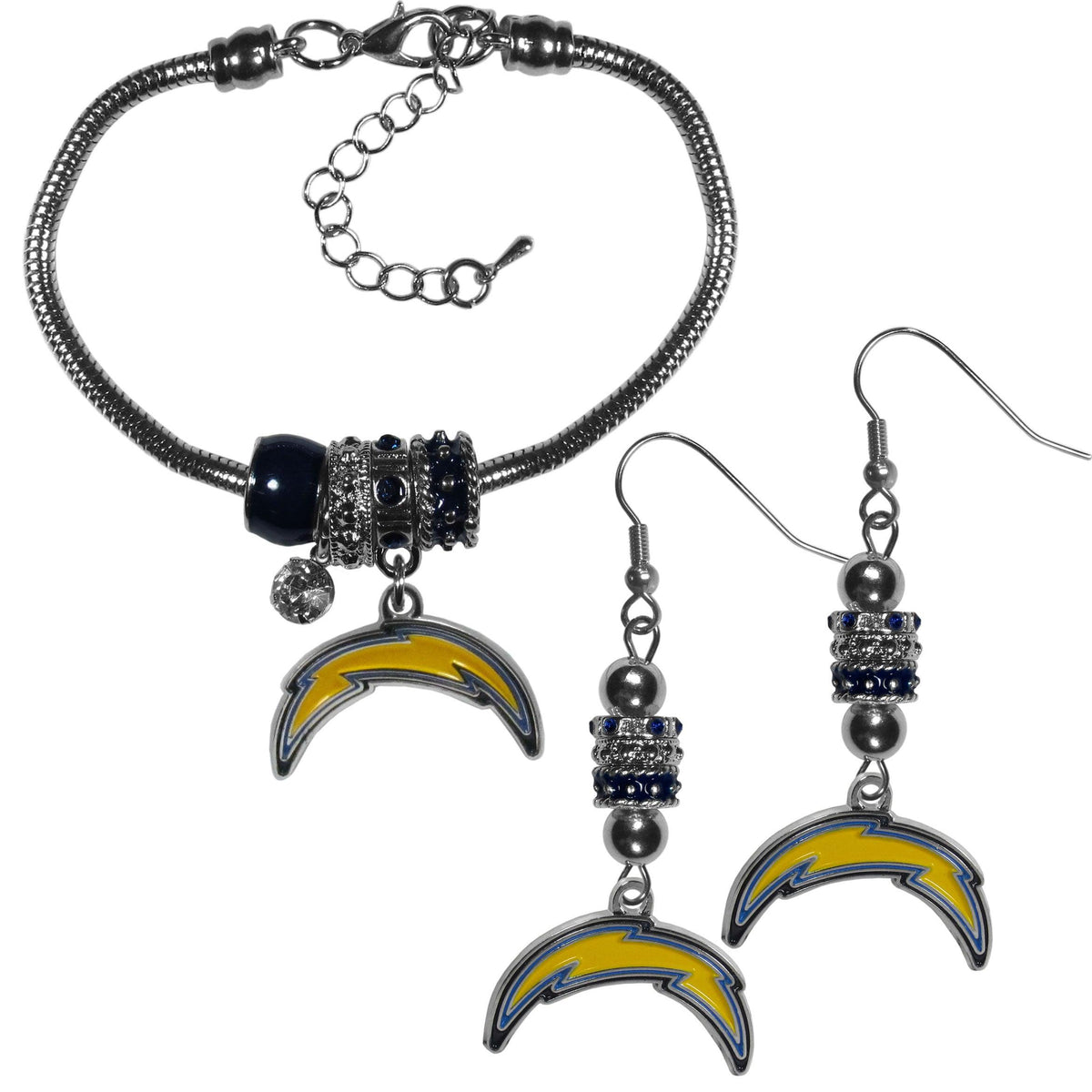 Los Angeles Chargers Euro Bead Earrings and Bracelet Set - Flyclothing LLC