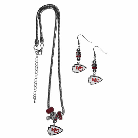 Kansas City Chiefs Euro Bead Earrings and Necklace Set - Kansas City Chiefs - Flyclothing LLC
