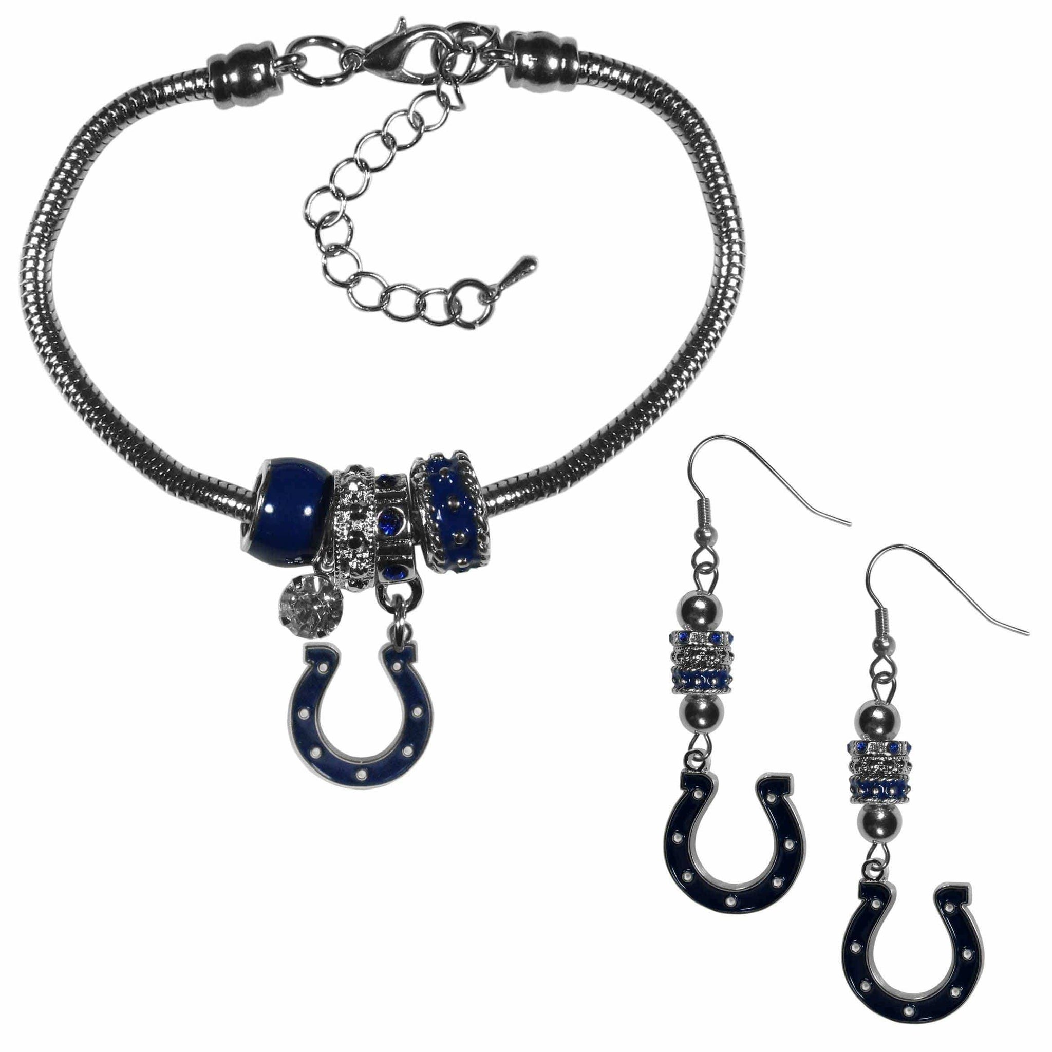 Indianapolis Colts Euro Bead Earrings and Bracelet Set - Siskiyou Buckle - Flyclothing LLC