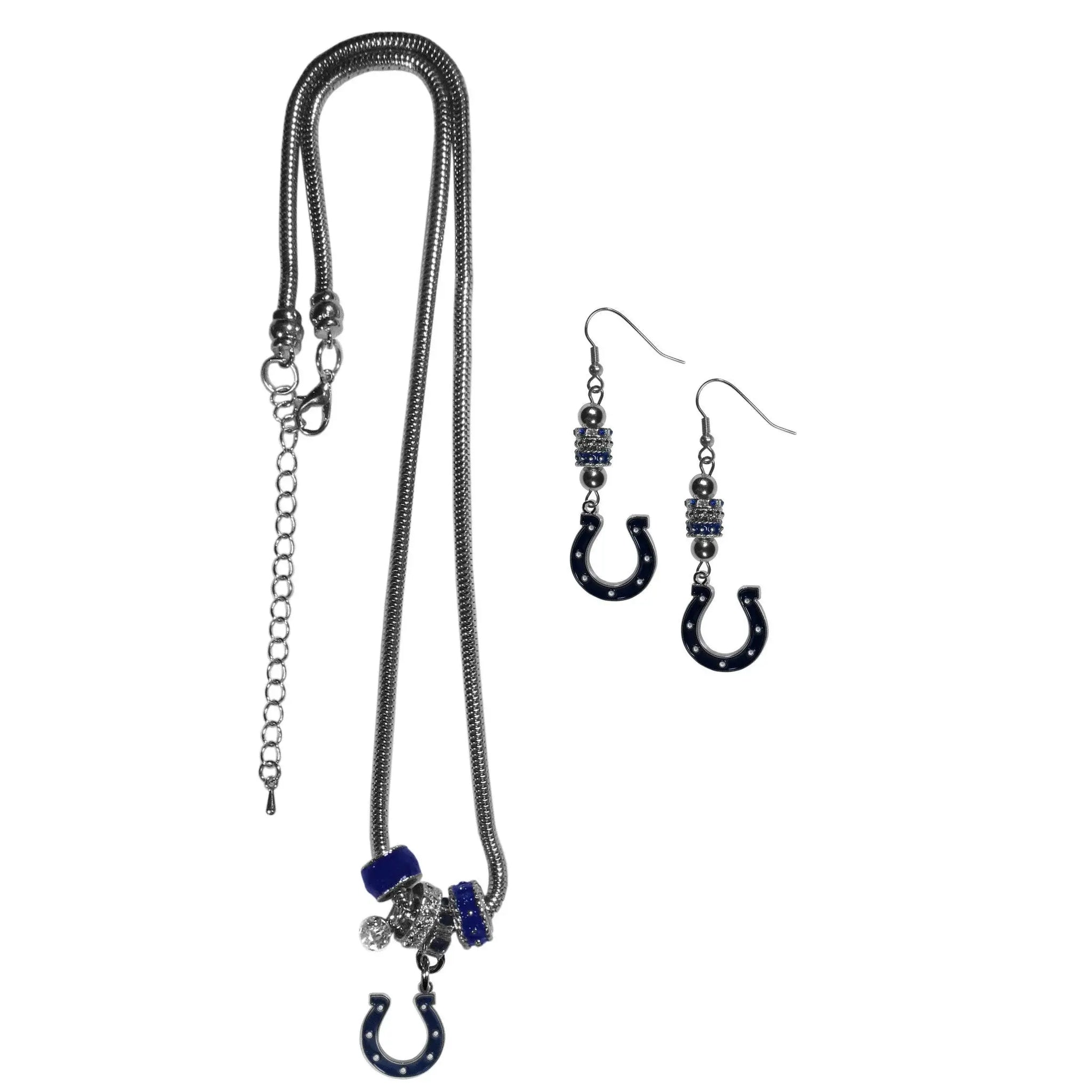 Indianapolis Colts Euro Bead Earrings and Necklace Set - Siskiyou Buckle - Flyclothing LLC