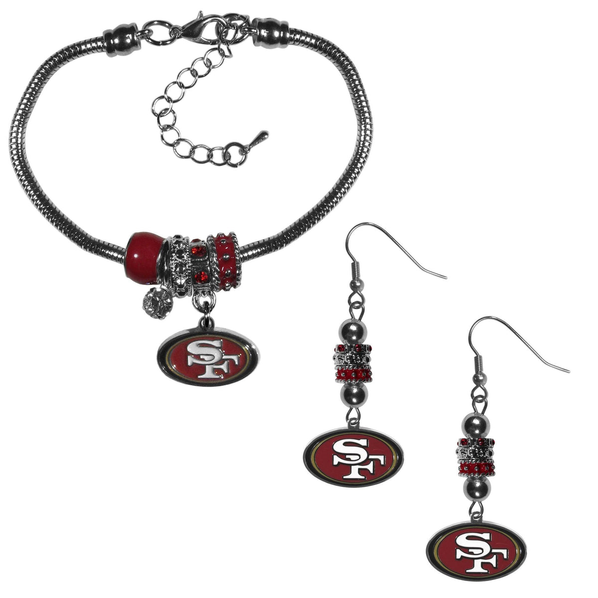 San Francisco 49ers Euro Bead Earrings and Bracelet Set - Flyclothing LLC